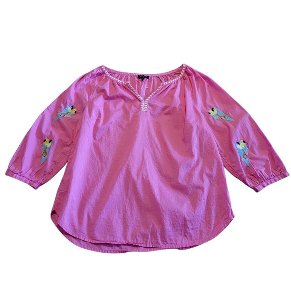 Talbots Womens Voile Balloon Sleeve Popover Top Size M Pink Parrot Beachy - Picture 1 of 9